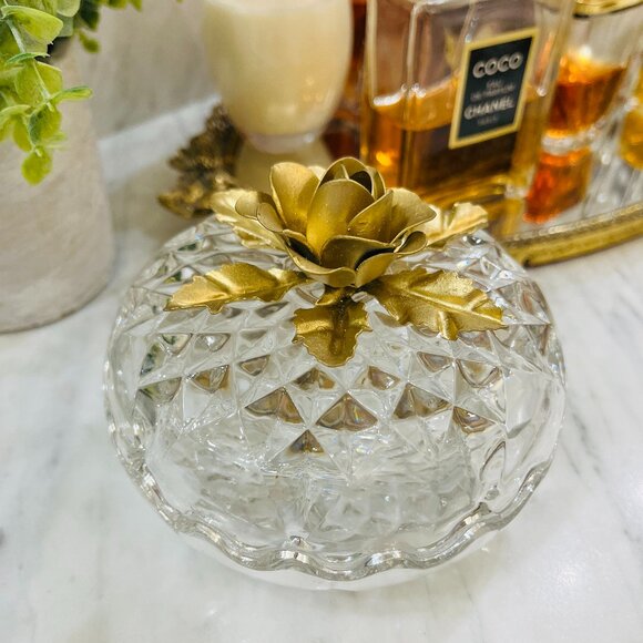 Vintage Other - Italian crystal and gold metal rose vintage trinket box